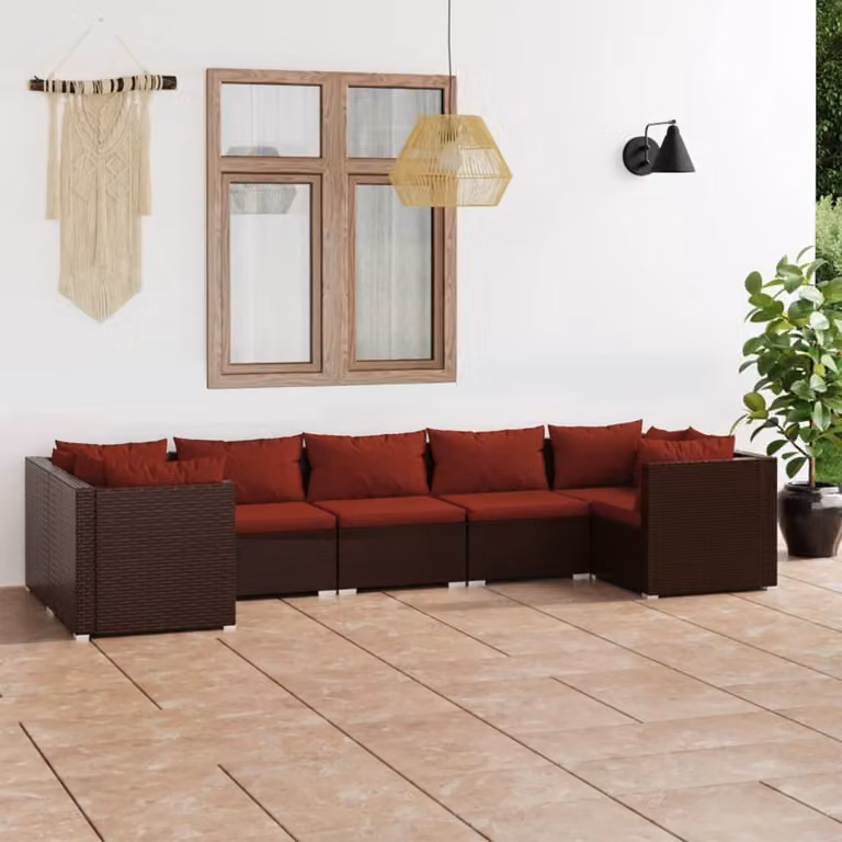 Maison Exclusive - Set da giardino da 7 pezzi con cuscini in polyrattan marrone