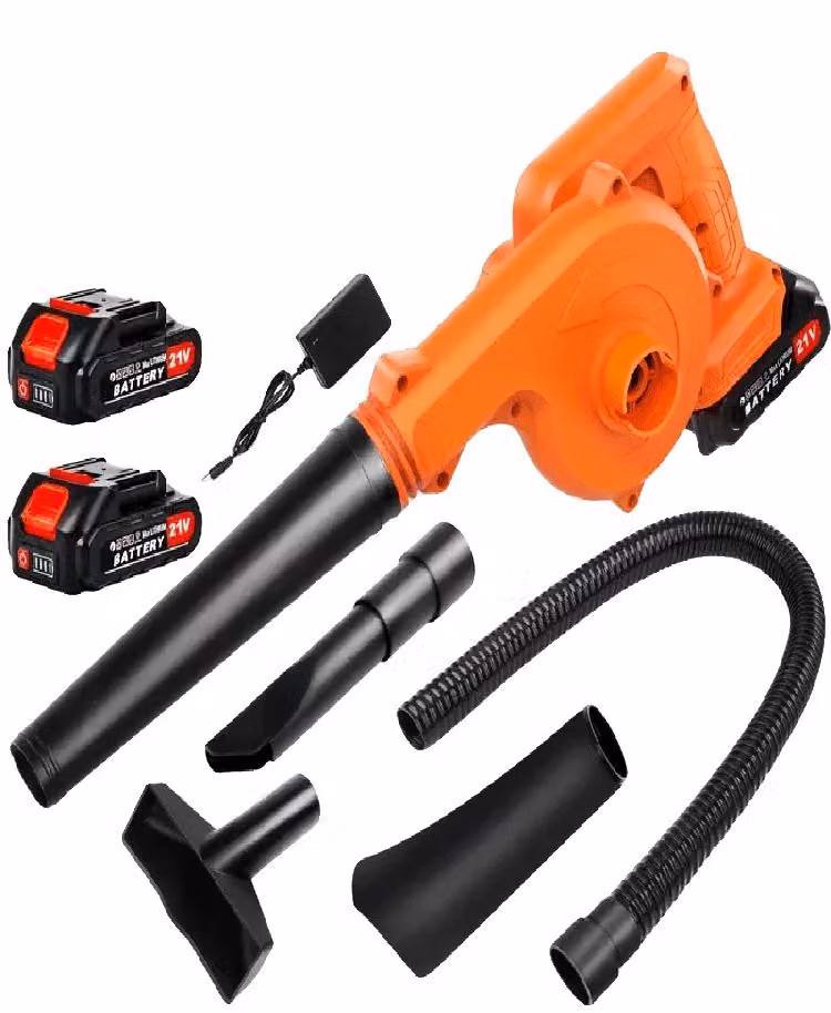 Soffiatore e aspiratore per foglie, motore da 20.000 giri al minuto, velocità del vento di 120 mph, design leggero, compatibile con batteria da 21V, funzionamento manuale