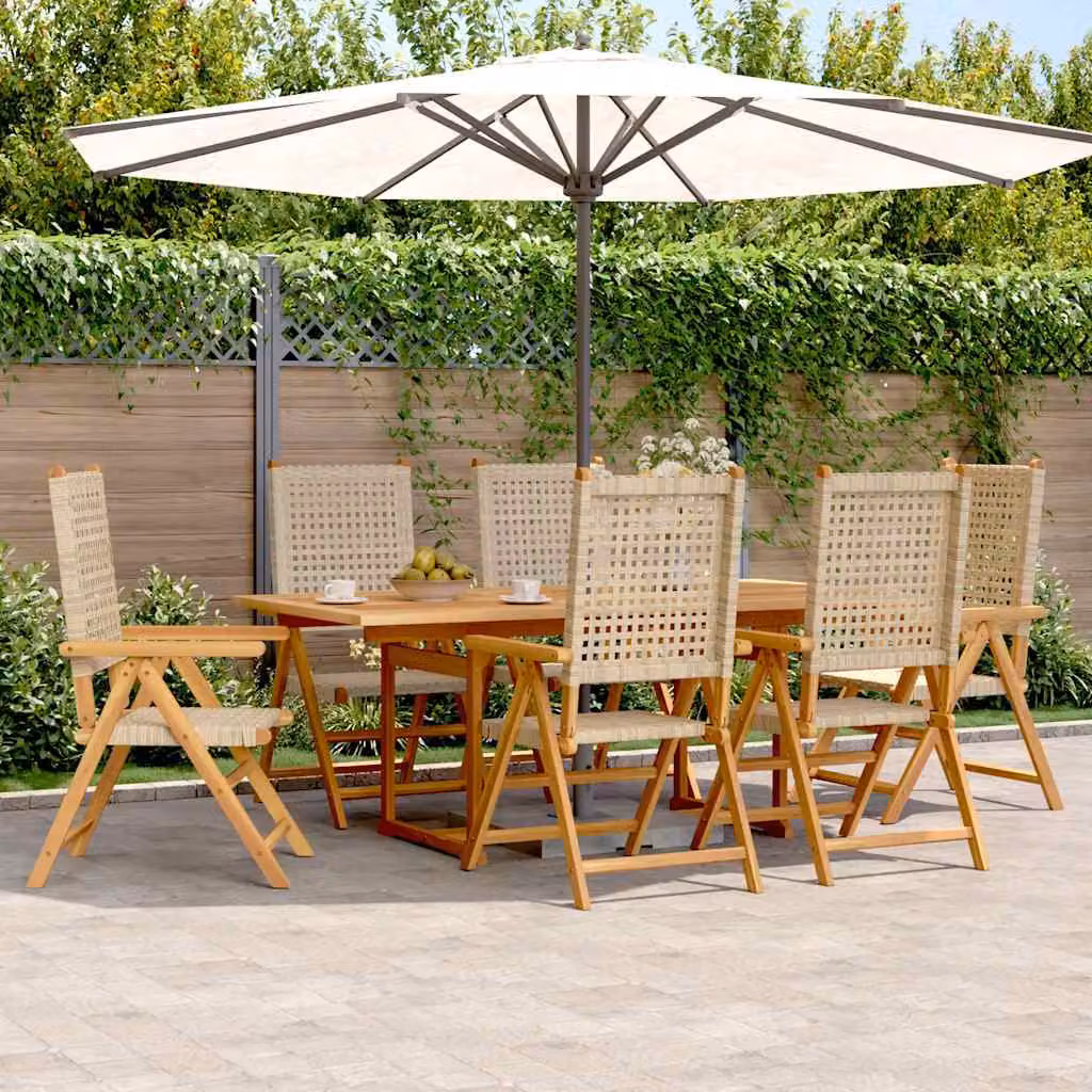 vidaXL Set Pranzo da Giardino 7 pz in Polyrattan e Legno di Acacia Beige – 1