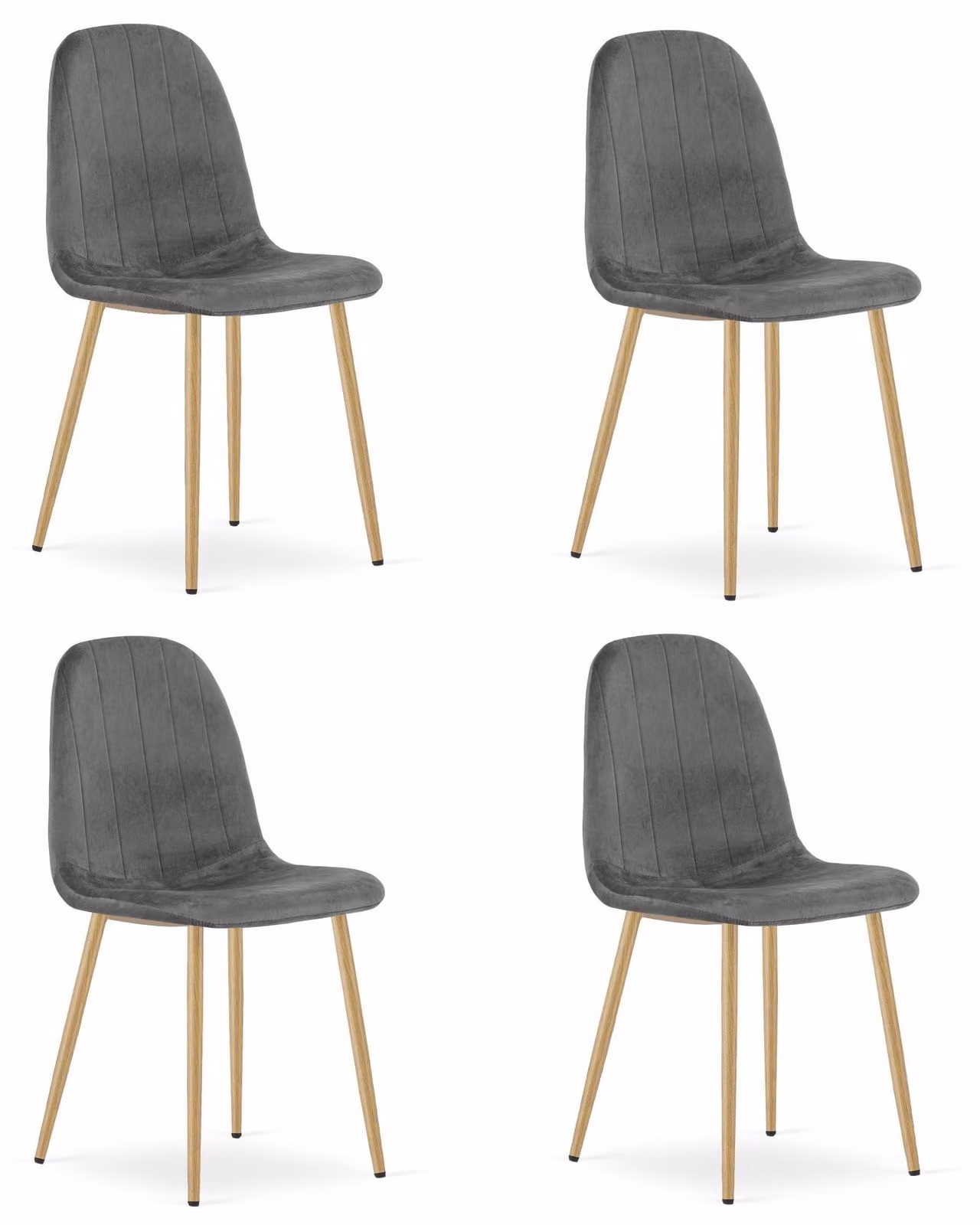 Sedia - Leobert - Padva - Velluto grigio scuro/gambe in rovere - 44,5 x 53 x 87 cm - Set da 4
