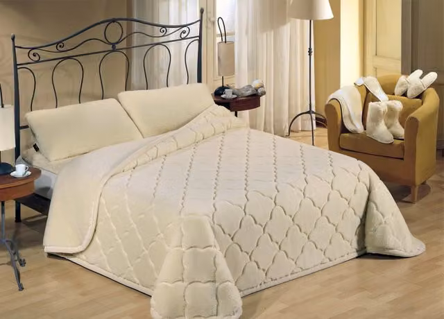 Coperta In Pura Lana Merinos Superwash Trapuntato Modello Nuvol - Singolo - Nuvol