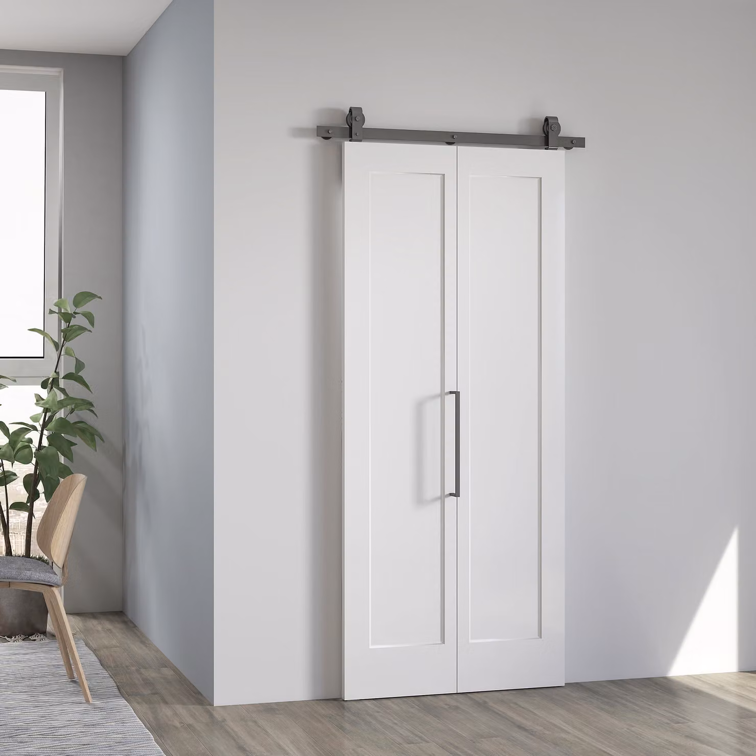 HOMCOM Porta Scorrevole a Libro Pieghevole a Portafoglio con Superficie Verniciabile, L: 90 cm, H: 210 cm, Colore Bianco – 2