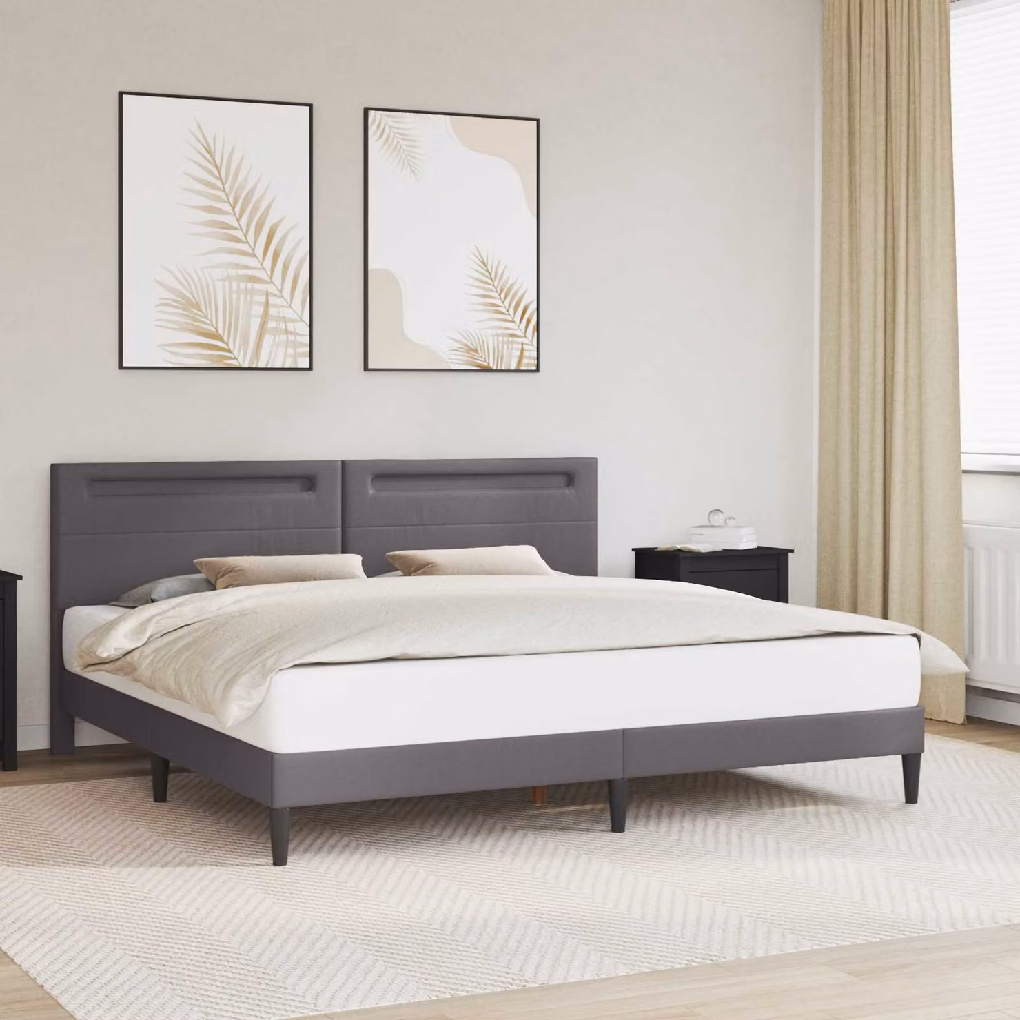 Struttura del letto con testiera vidaXL in similpelle grigio, con porta USB e illuminazione sottostante, L/P/H: 200 x 200 x 140 cm