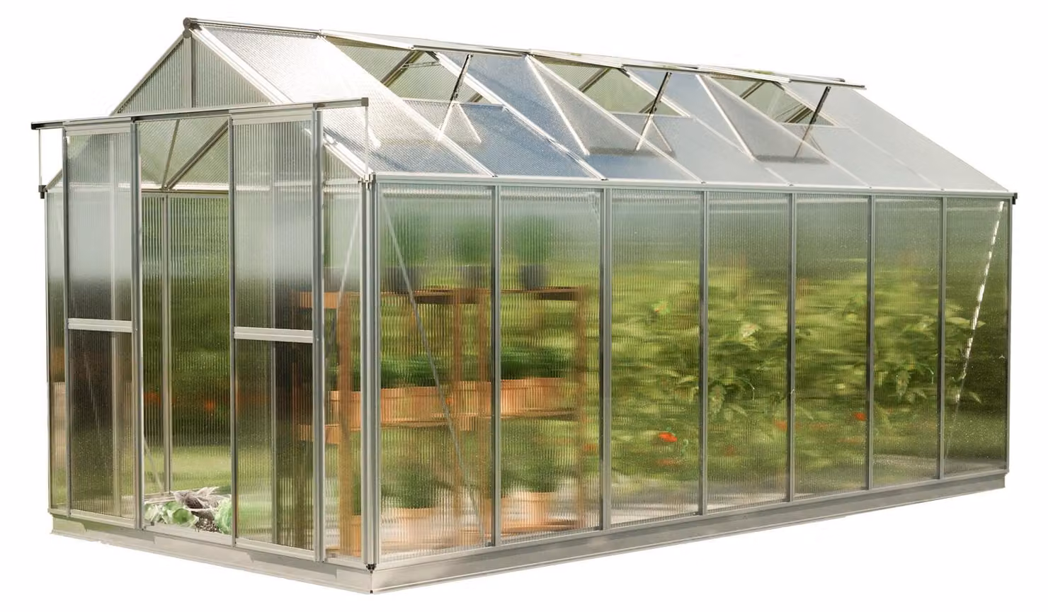 GFP Serra Saphir 7 telaio in alluminio 259 x 449 cm, lastre a doppia parete di 6 mm, con apri-finestra automatico e telaio di fondazione