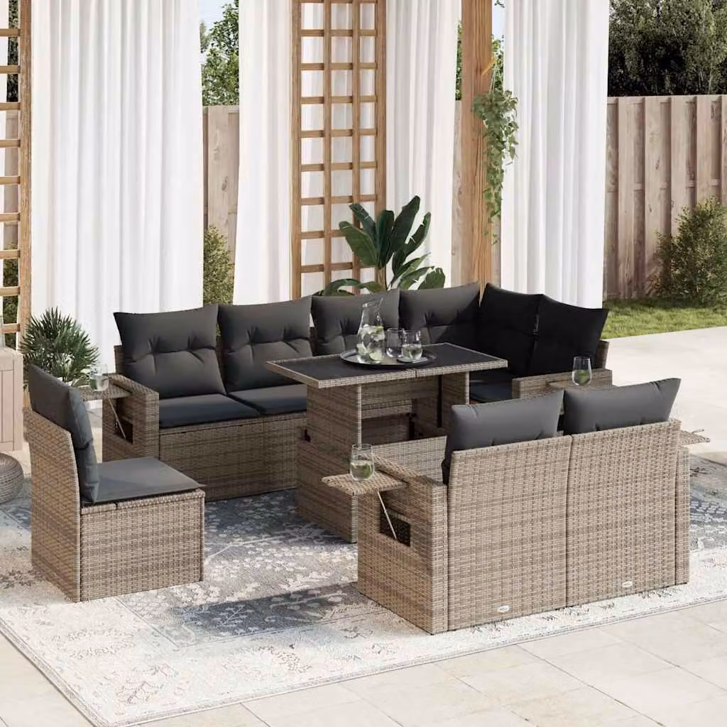 Maison Exclusive - Set da giardino 9 pezzi con cuscini Grigio Polyrattan