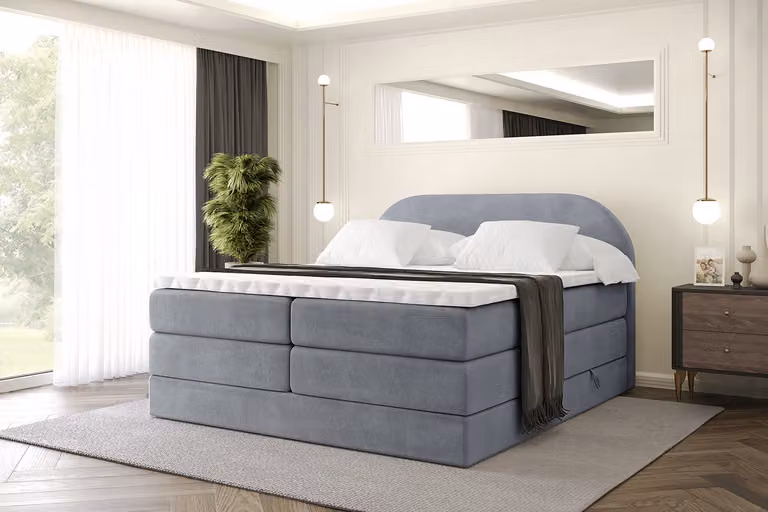 Letto boxspring ALTDECOR con materasso e rete a doghe, topper, letto imbottito con contenitore, letto con vano portaoggetti, materassi H3 e H4, letto matrimoniale, letto boxspring -NOX KING- 140x200 - Grigio Casablanca