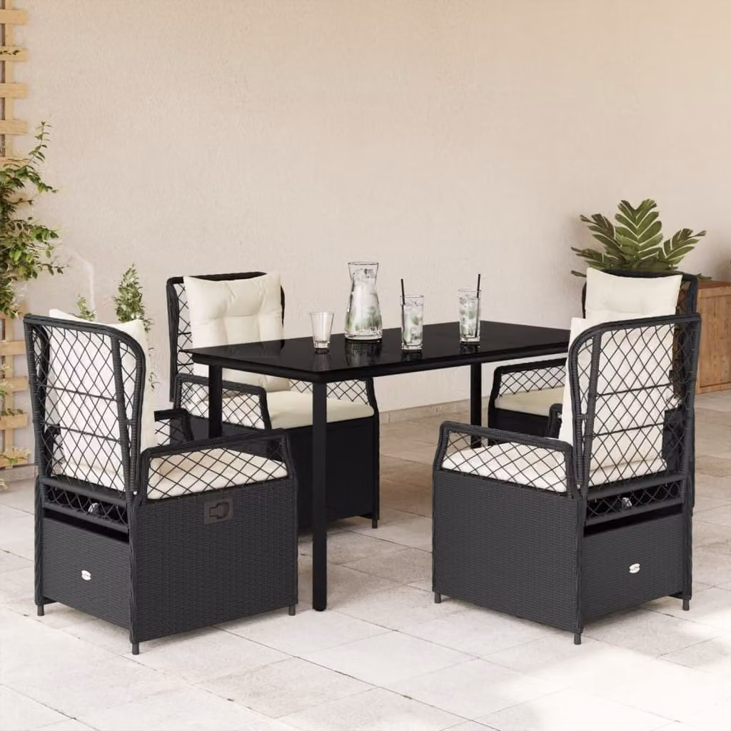 Maison Exclusive - Set da Pranzo da Giardino 5 pz Nero con Cuscini in Polyrattan