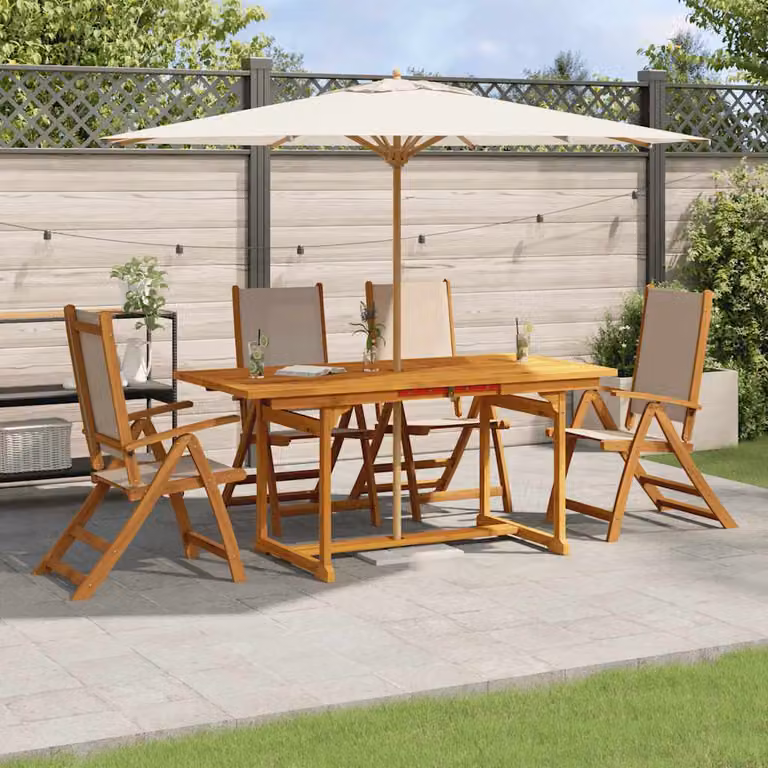 Set da pranzo da giardino vidaXL in legno di acacia e textilene, 5 pezzi, marrone e beige, L/P/H: 120 x 75 x 80 cm