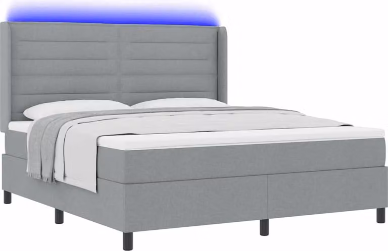 Letto a Sorgente LED Grigio chiaro 180 x 200 cm Tessuto
