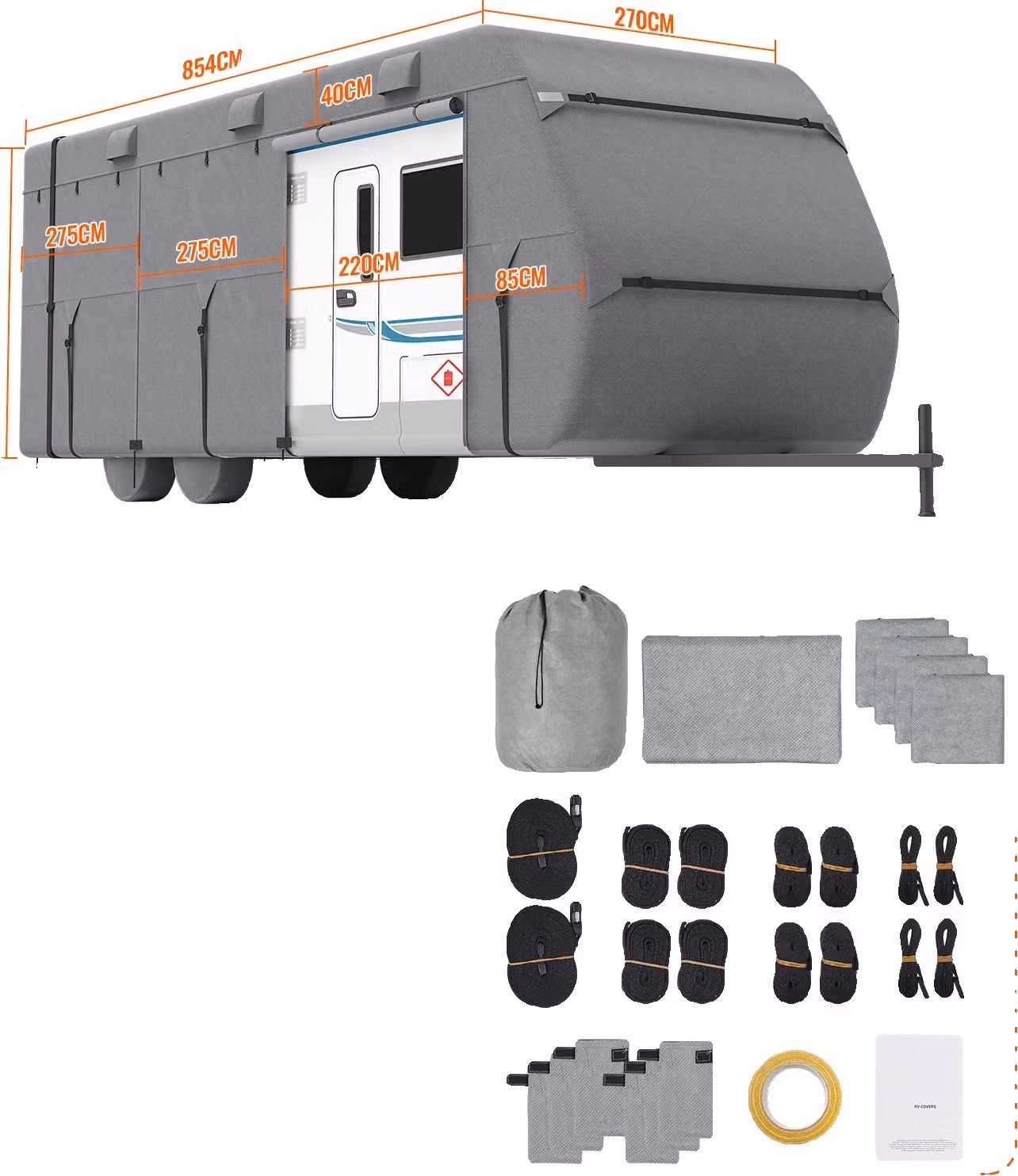 Copertura per camper, realizzata in tessuto non tessuto, resistente alle intemperie, disponibile in diverse misure, adatta a camper di 24-27 piedi