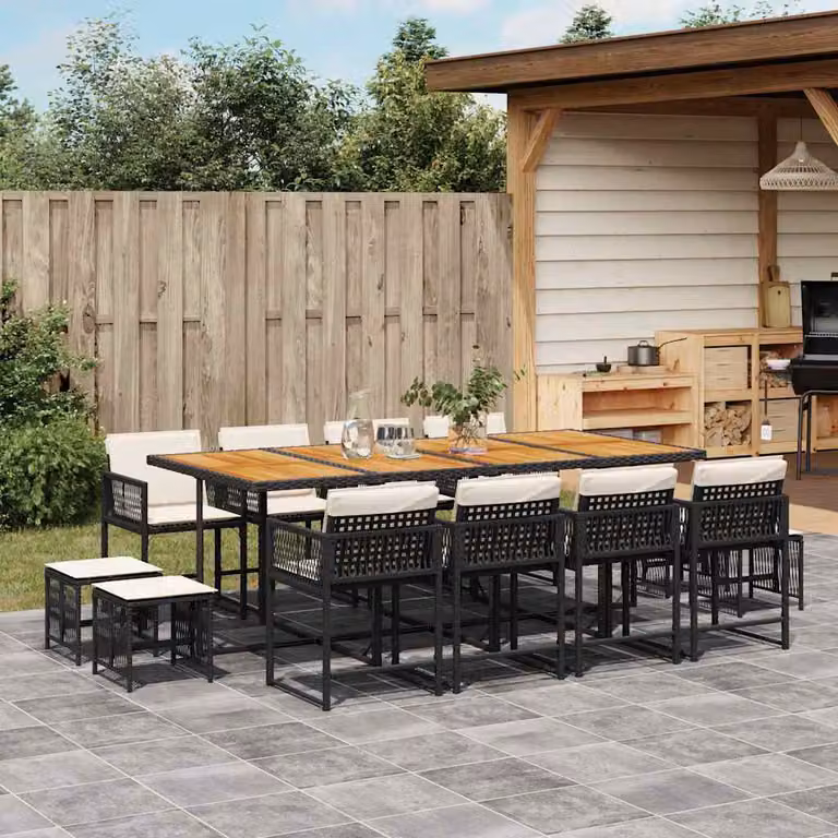 Set da pranzo da giardino vidaXL in polyrattan nero con 13 pezzi e cuscini