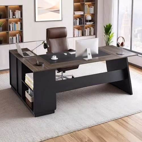 VEVOR Scrivania Mobile da Ufficio Moderna a L con Cassetti e Mobiletto Portaoggetti, Scrivania in Legno Robusto, Capacità di Carico di 158,7 kg, per Computer per Lavoro, Studio, Scrittura