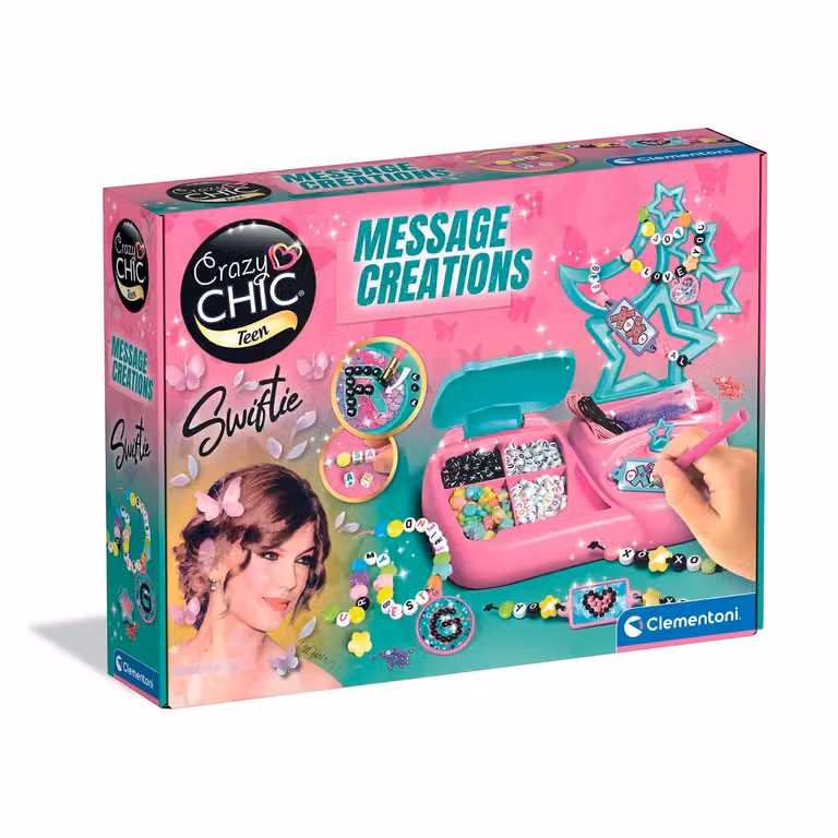 Clementoni Crazy Chic Message Creations Swiftie Kit Multicolore - Set Creativo per Creare Braccialetti e Ciondoli per Bambini dai 6 Anni in su