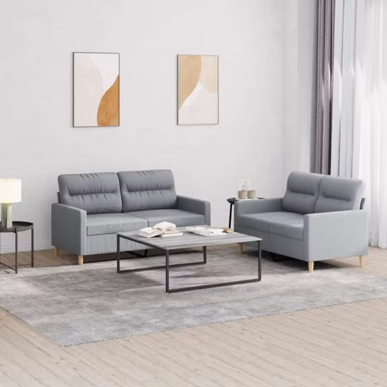 Set di 2 Divani vidaXL Moderni in Tessuto Grigio con Cuscini e Imbottitura in Schiuma