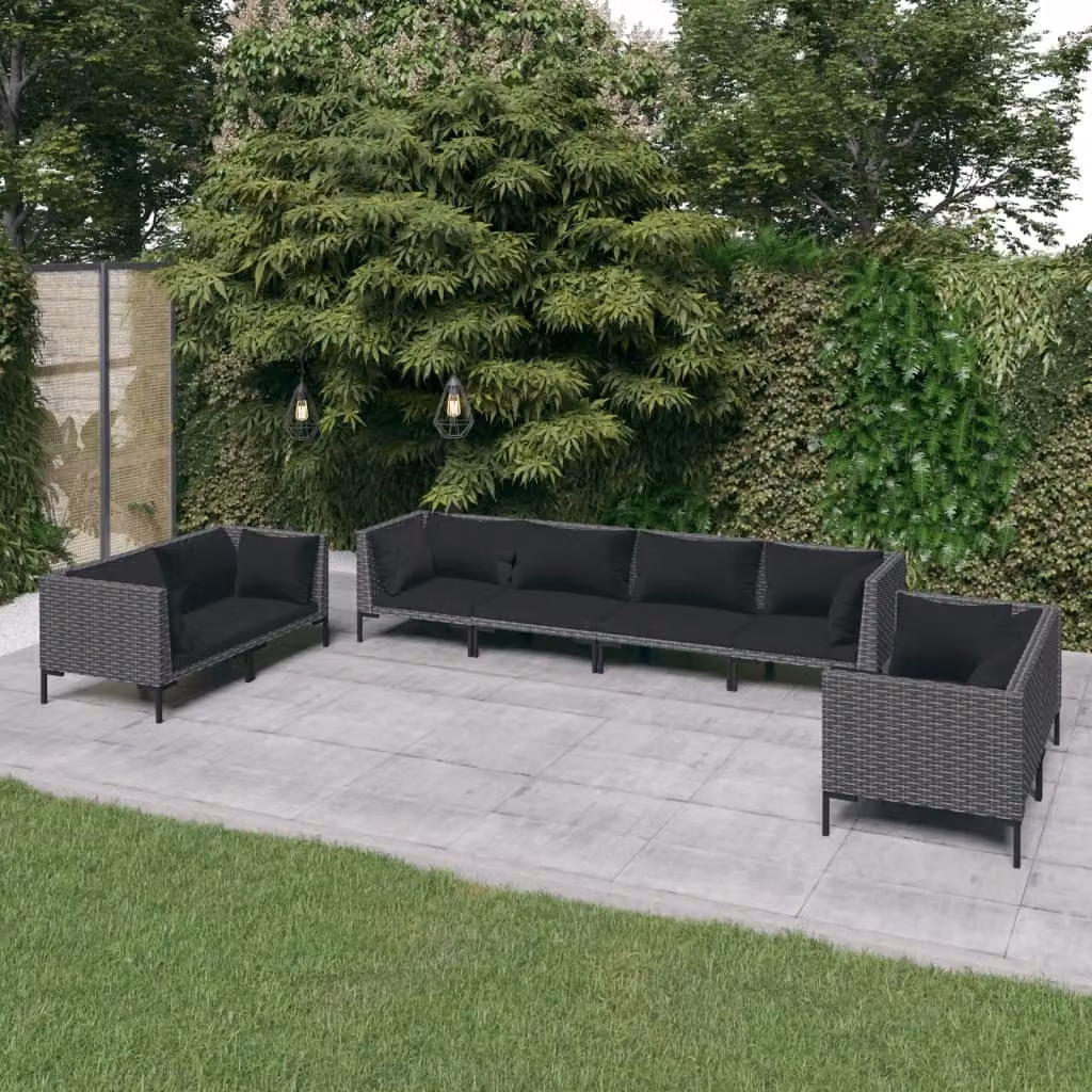 Maison Exclusive - Set da giardino da 8 pezzi con cuscini in polyrattan grigio scuro