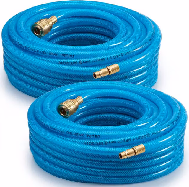 Set di 2 tubi per aria compressa Deuba da 15 m con attacco rapido, colore blu – 1