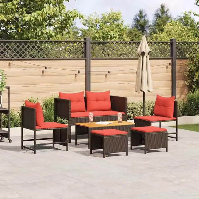 Set Divano da Giardino Moderno vidaXL in Polyrattan e Metallo, 6 Pezzi, Marrone e Rosso