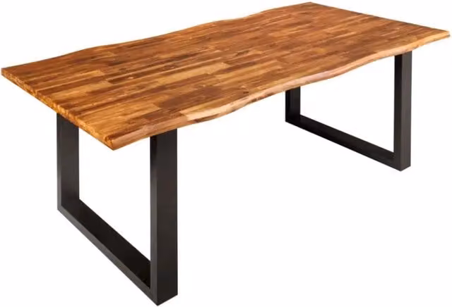 Tavolo da pranzo NALKO 160 cm – Piano in legno di acacia oliato e struttura in metallo nero – Stile industriale e naturale