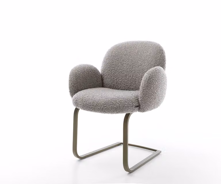 DELIFE Sedia a dondolo Nube-Flex con braccioli, rivestita in tessuto bouclé color argento-grigio. Sedia a dondolo dal design minimalista, con finitura effetto titanio e imbottitura in molle insacchettate