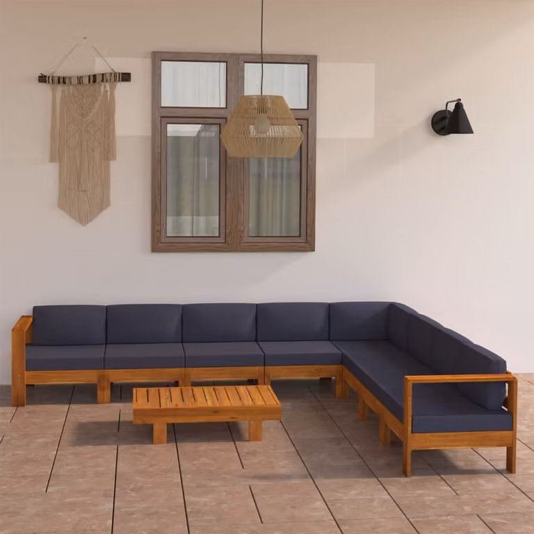 Maison Exclusive - Set da giardino da 9 pezzi con cuscini grigio scuro e struttura in legno di acacia