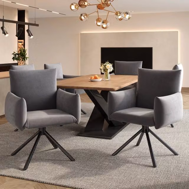 Set di 6 sedie da pranzo imbottite - Zephmum- Gambe in metallo, girevole 360¡ã, supporto lombare, velluto grigio