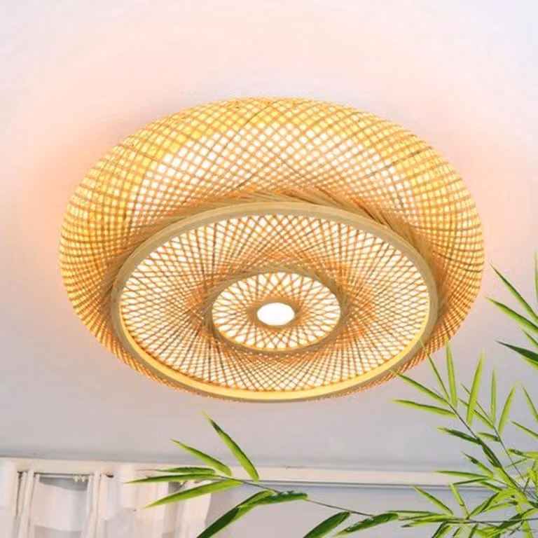 Lampada a sospensione – Realizzata a mano – In bambù – Diametro da 50 a 60 cm – Tecnologia LED – Adatta per soggiorno e camera da letto – Stile bohémien