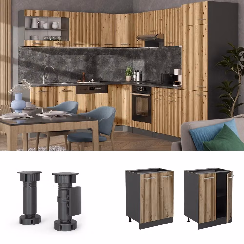 Mobiletto base cucina Vicco R-Line in Rovere e Antracite con ante a battente, L: 60 cm, H: 81,6 cm, P: 27,5 cm – 2