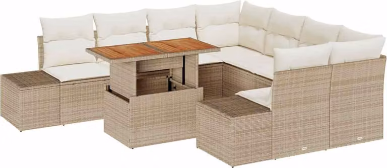Set Divano da Giardino 9 pcs Beige Poly Rattan