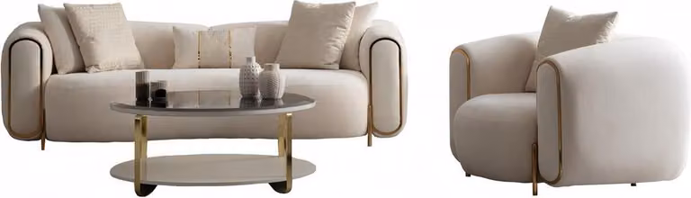 Beige Sofa Couch Sofagarnitur Relaxgarnitur Polsterset Loungemöbel 3+1 Tisch