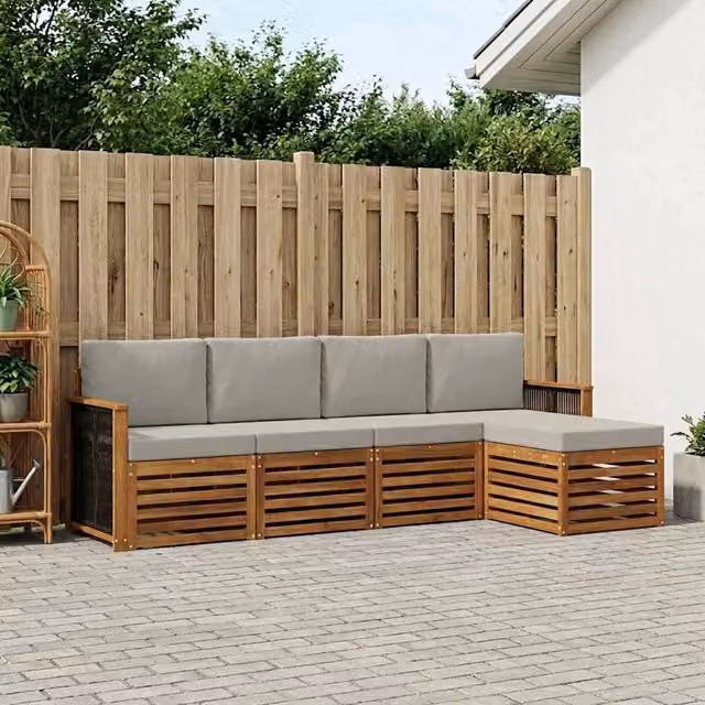 Set di divani da esterno 5 pz Naturale e Grigio Chiaro 3384232