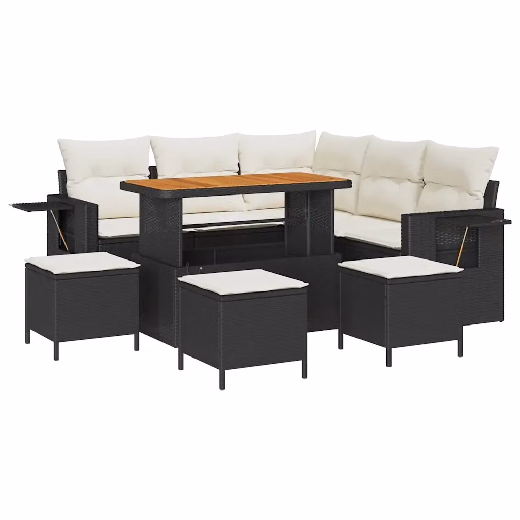 Set Divano da Giardino vidaXL 10 Pezzi con Cuscini, Design a L, Colore Nero e Beige – 2