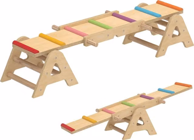 AIYAPLAY Altalena da Giardino 2-in-1 per bambini con Trave in Legno e Tavola di Equilibrio, Multicolore, L 133 cm x P 38 cm x H 24 cm