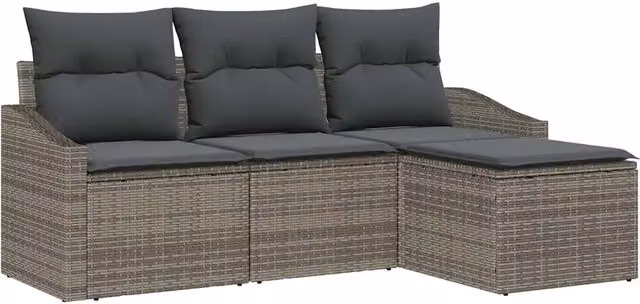 Set di divani con cuscino 4 pz | Set Salotto da Giardino Grigio polyrattan