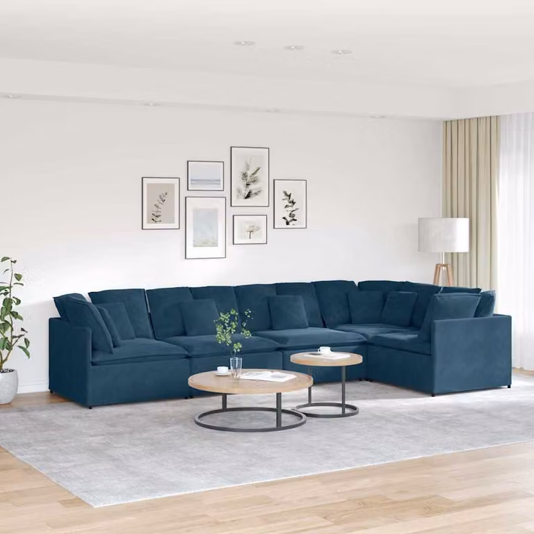 vidaXL Divano Modulare a Forma di U con Cuscini in Velluto Blu e Struttura in Metallo e Legno