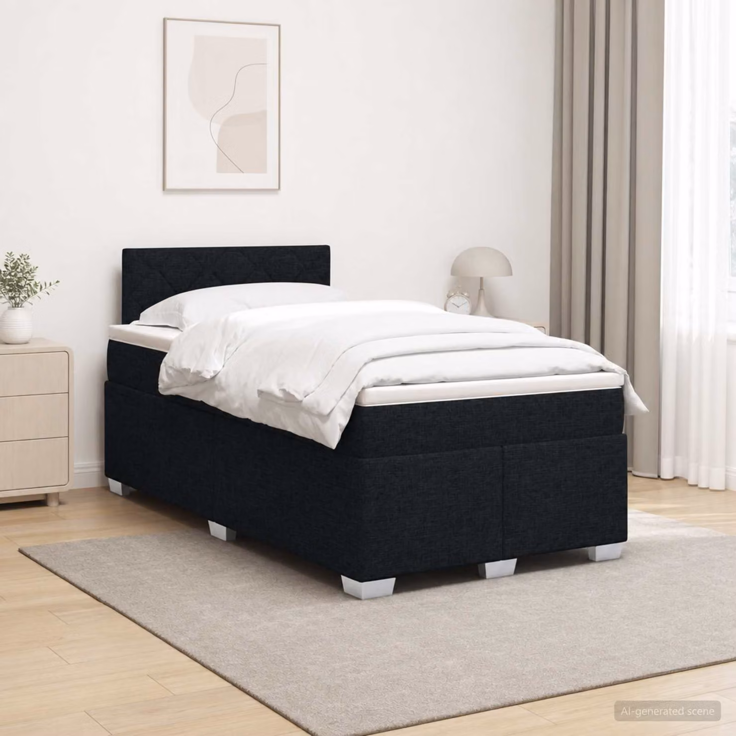 Letto box spring con materasso ibrido vidaXL in tessuto nero e bianco L/P/H: 120 x 200 cm