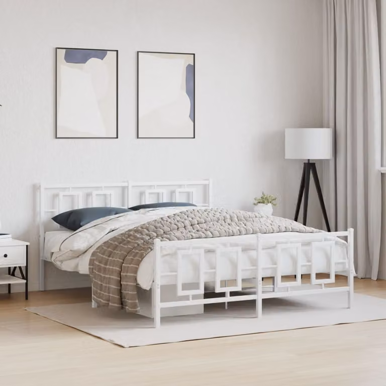 vidaXL Giroletto con Testiera e Pediera in Metallo Bianco L/P: 150 x 200 cm