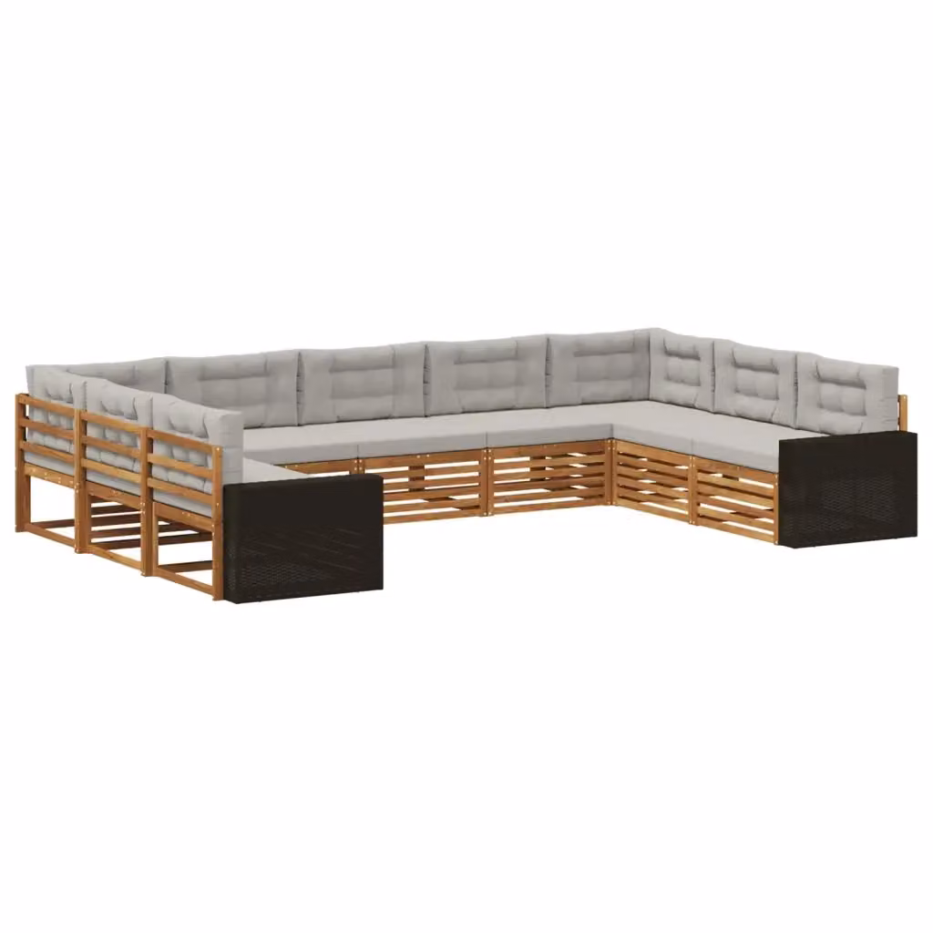 Set di divani da esterno vidaXL in legno di acacia con cuscini, beige e grigio – 2