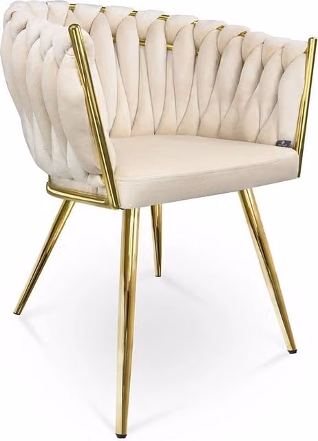 Poltrona moderna Samira in velluto beige con dettagli oro e struttura in metallo