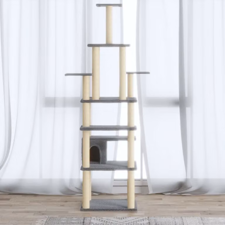 The Living Store Graffiatoio con pali in sisal Grigio chiaro 183 cm