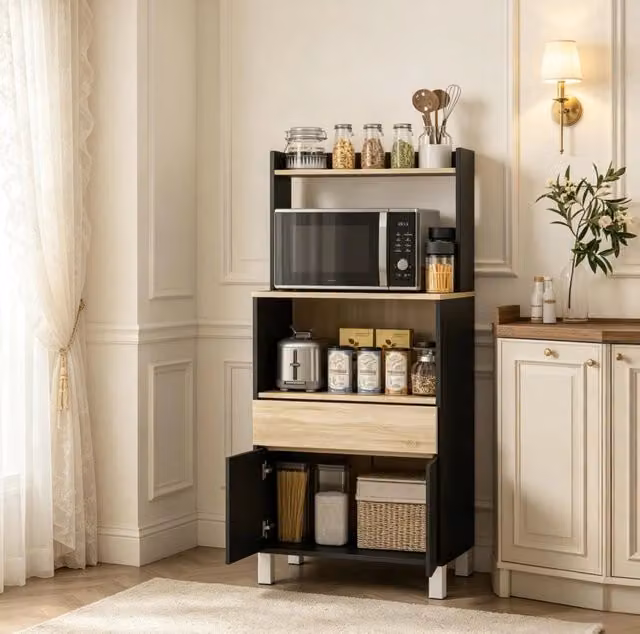 Credenza da cucina 60x40x131 cm in pannelli di particelle nera salvaspazio –