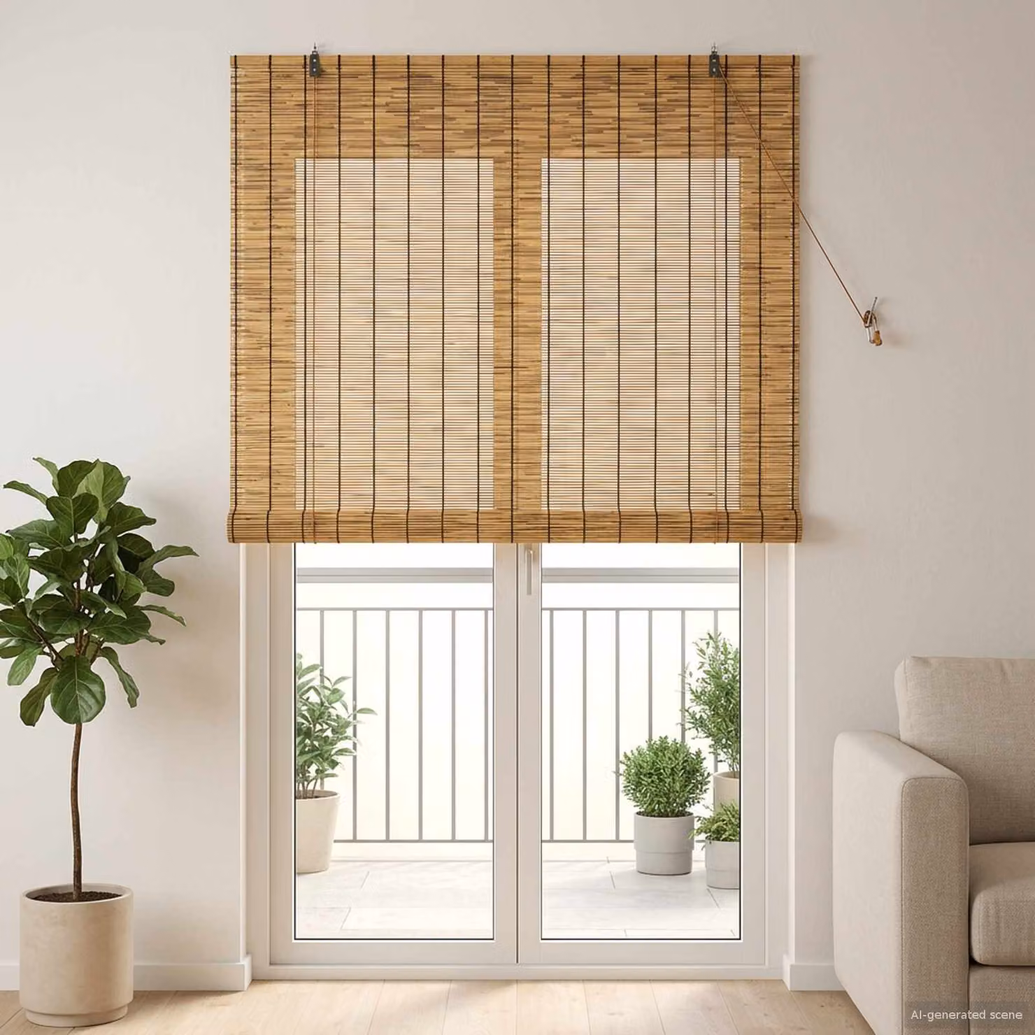 Tenda a rullo in bambù vidaXL, colore marrone, semi-trasparente, L 120 cm x H 220 cm