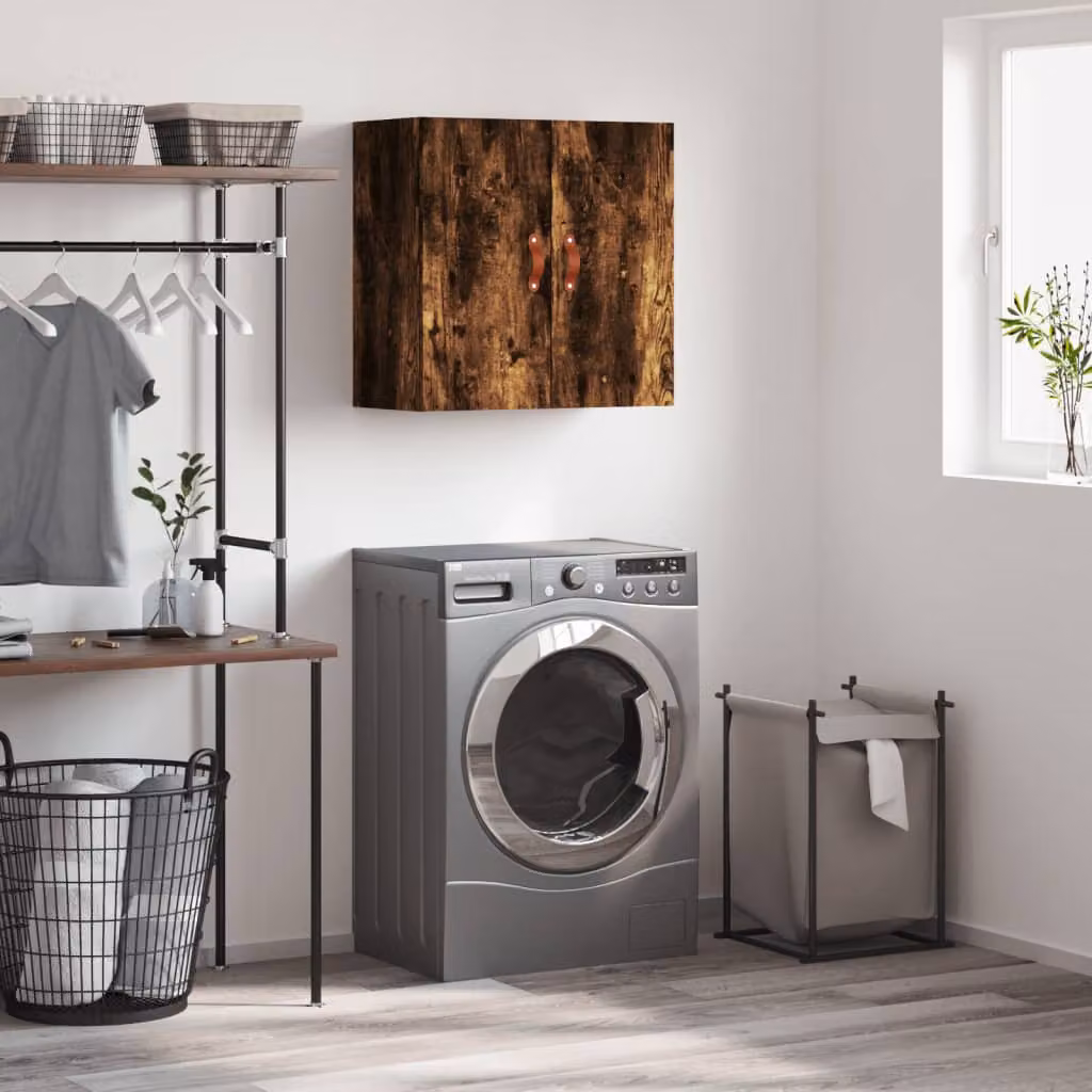 Armadietto a muro vidaXL in legno multistrato color rovere fumo con ante a battente, L 60 cm x P 31 cm x H 60 cm