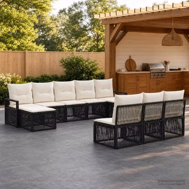 Set Divano da Giardino 10 pz Nero polyrattan 3435832