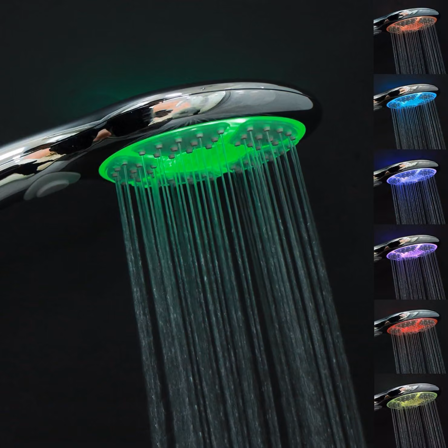 Testina doccia LED, 7 colori, 3 modalità, soffione manuale, 12,5 cm, alimentazione a pressione dell'acqua, senza batterie