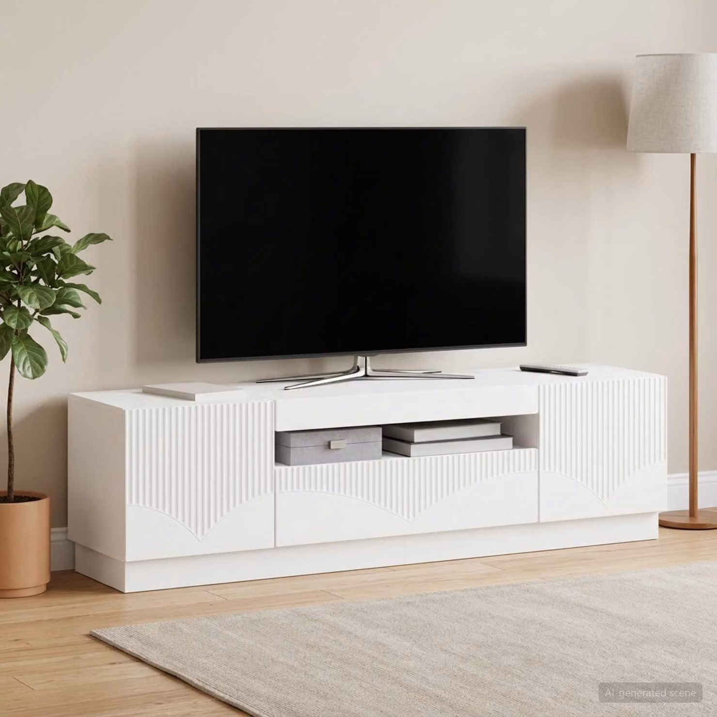 Mobile TV stand vidaXL moderno in legno MDF bianco con illuminazione integrata per salotto, adatto a schermi fino a 153 cm
