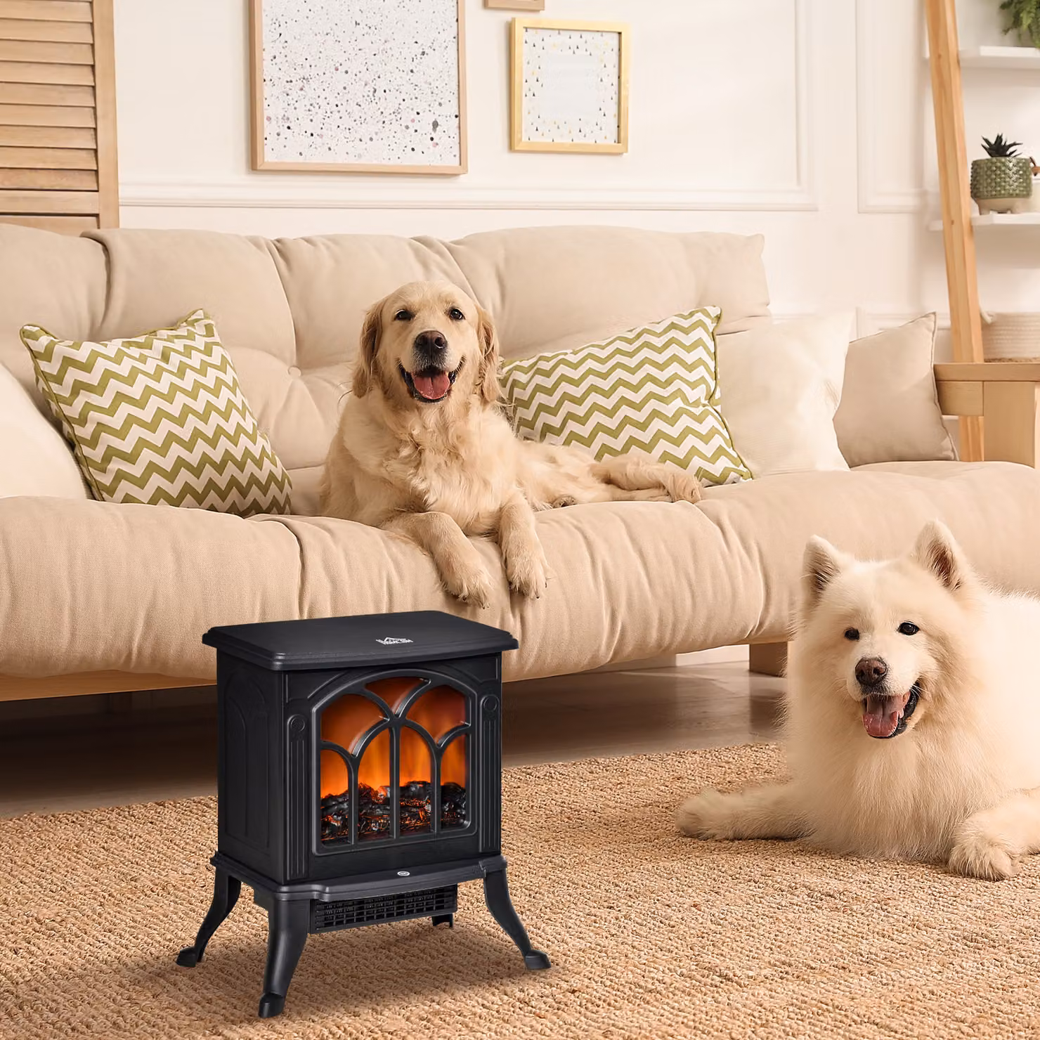 Camino Elettrico da Terra HOMCOM con Effetto Fiamma e 2 Livelli di Potenza 750/1500 W, Nero – 2