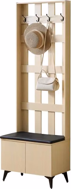 Armadio moderno con panca e appendiabiti - struttura robusta, 4 ganci per giacche e borse, gambe in acciaio nero, design elegante per corridoio e