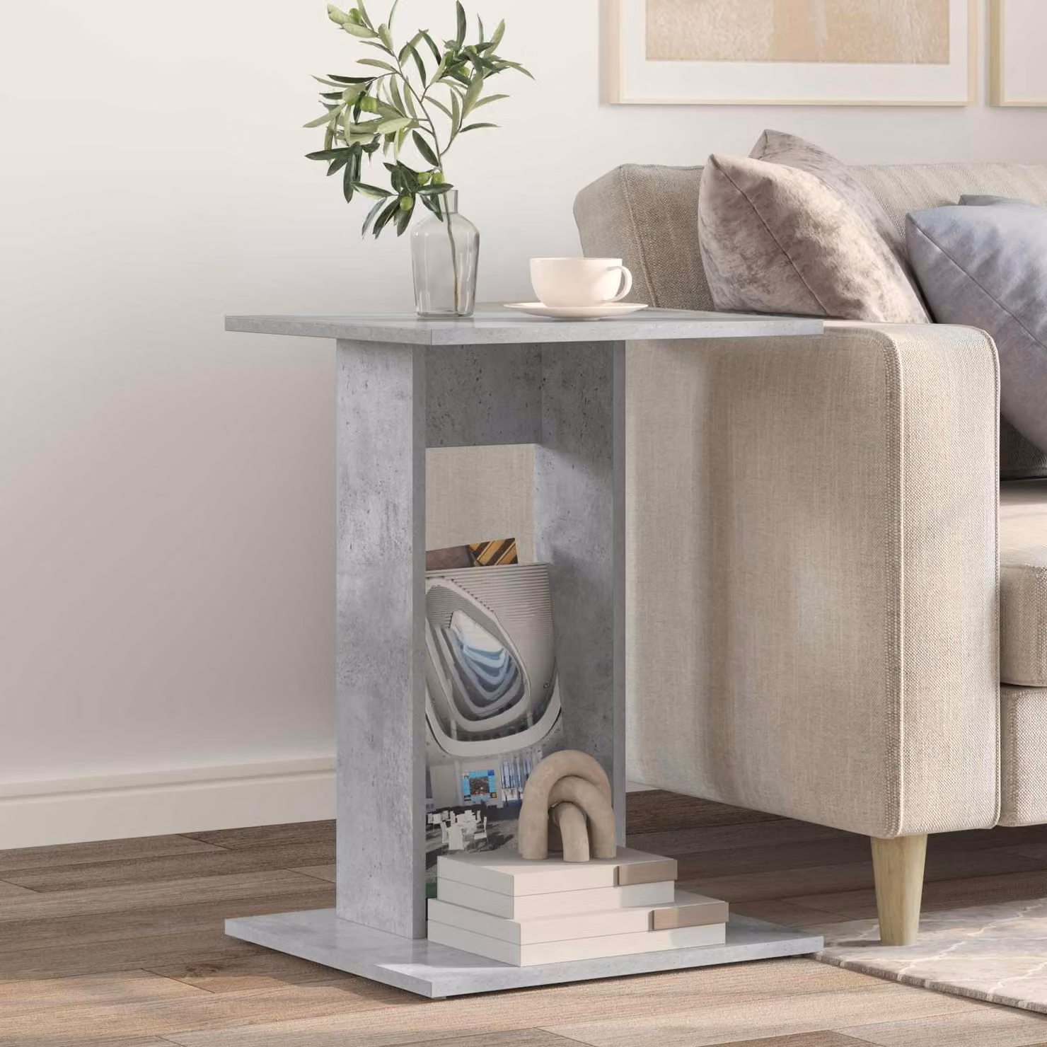 vidaXL Tavolo laterale moderno in stile pietra grigio L/P/H: 45 x 40 x 62,5 cm