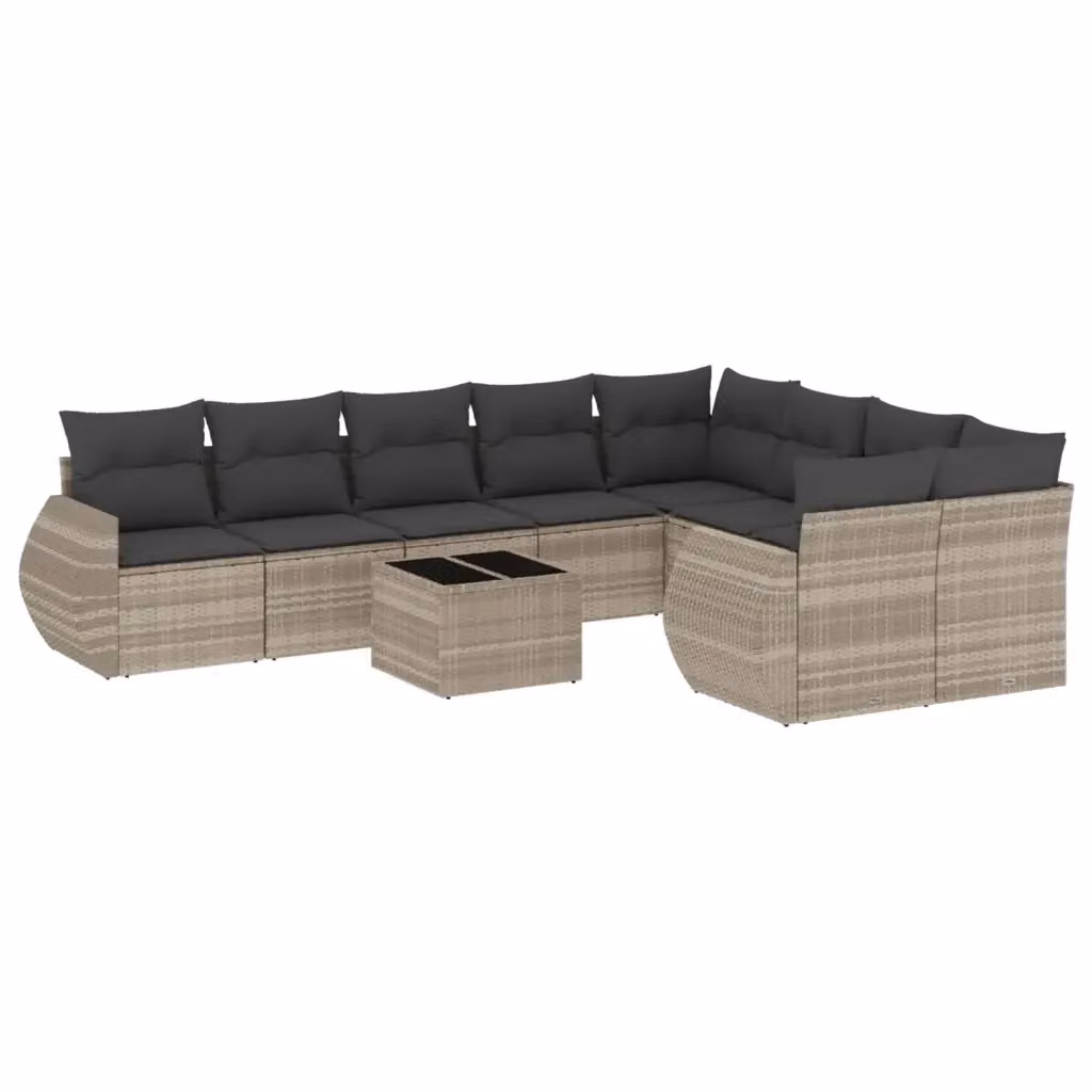 vidaXL Set Divano da Giardino 10 Pezzi a Forma di U in Polyrattan Grigio con Cuscini e Tavolino da Caffè – 2