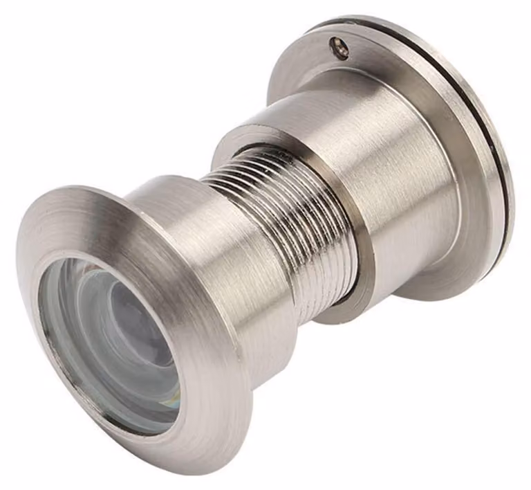 Spioncino per porta da 28 mm, antisfondamento con copertura, realizzato in lega di zinco, con lente in vetro